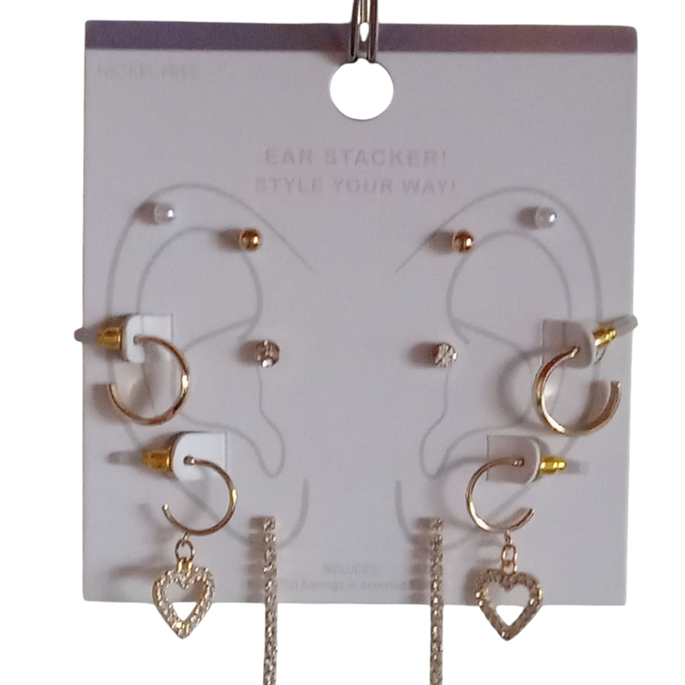 Gold Heart Hoop Earrings Set
